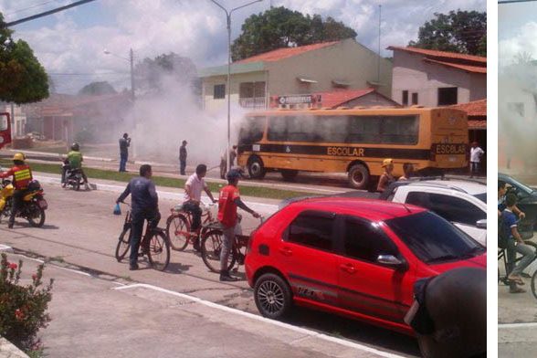 á”nibus Escolar pega fogo e Bombeiros agem rápido em Capanema
