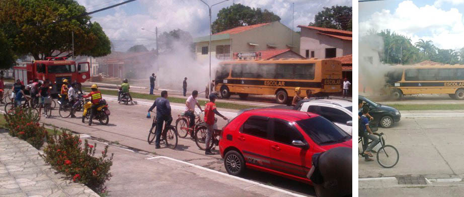 á”nibus Escolar pega fogo e Bombeiros agem rápido em Capanema