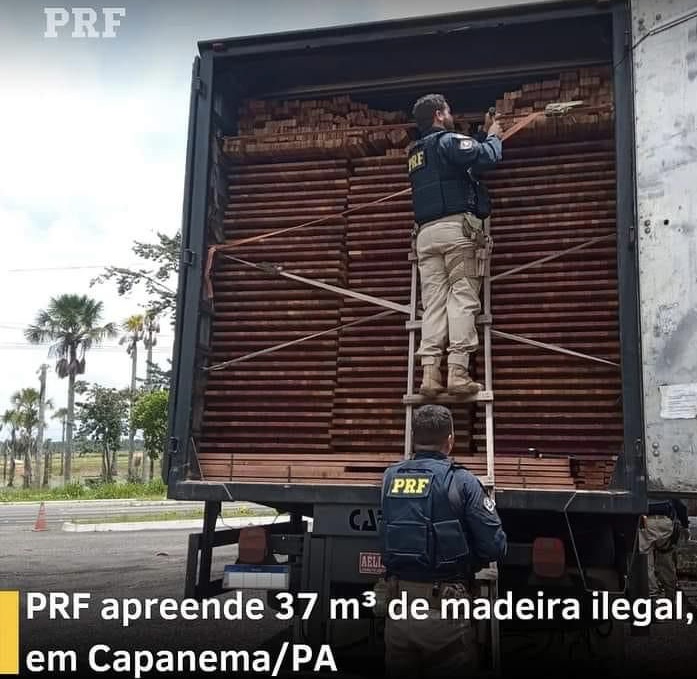 PRF apreende caminhão com madeira ilegal em Capanema-PA