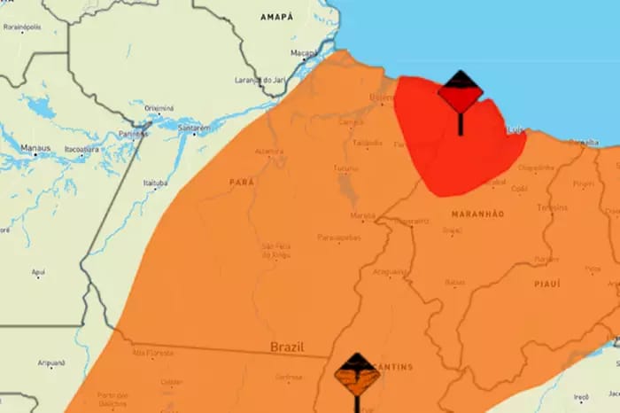 Inmet solta alertas laranja e vermelho no Pará por conta de chuvas intensas hoje e quarta