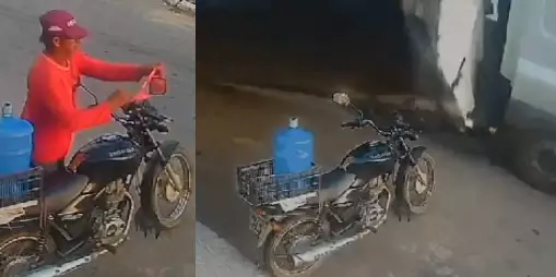 Carreta tomba e motociclista escapa segundos antes de ser esmagado, em Pernambuco