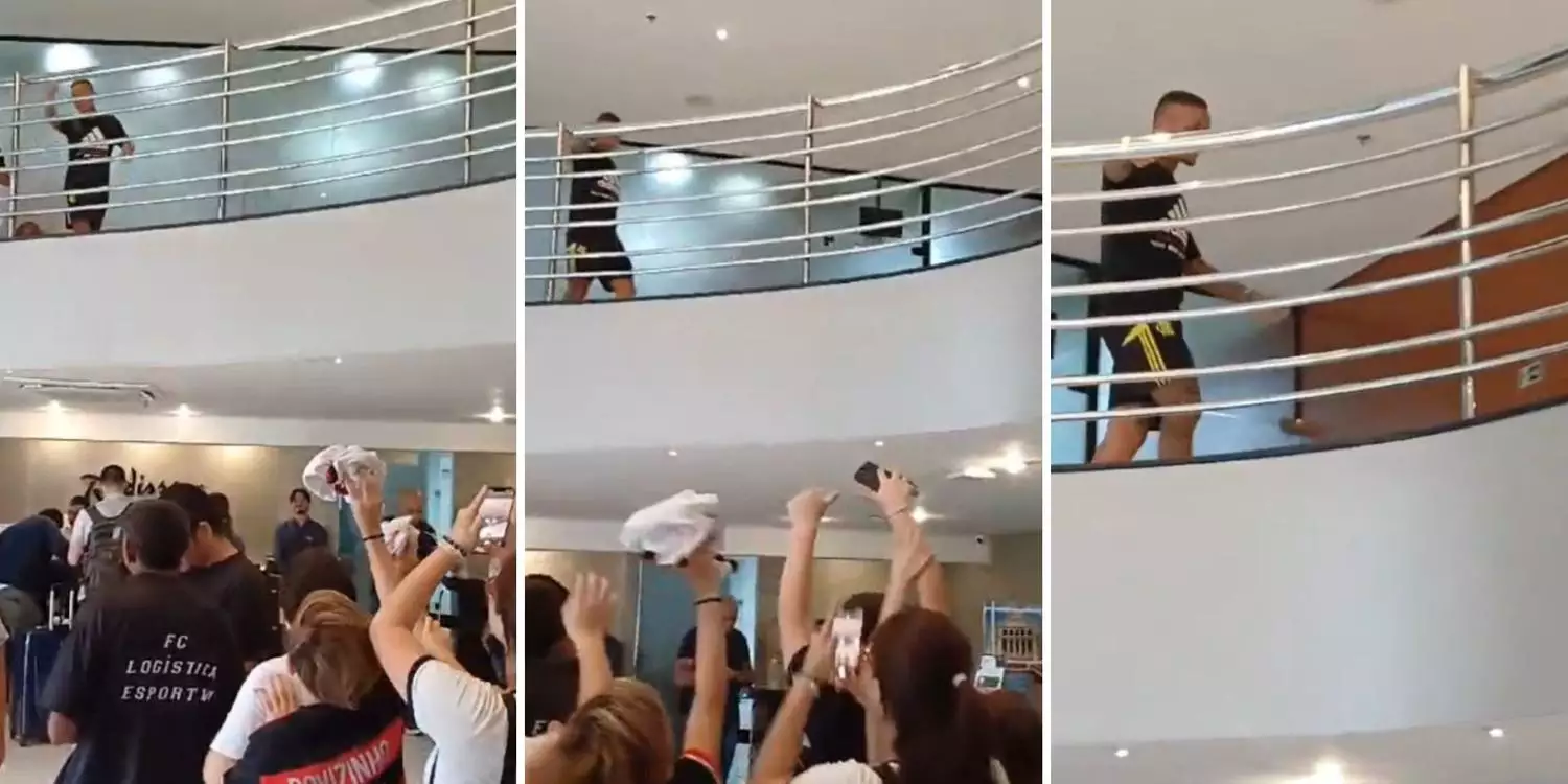 Flamengo em Belém: Cebolinha acena e leva crianças torcedoras do Fla à loucura em hotel