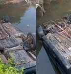 Carro cai em canal durante ‘aula’ de direção, em Castanhal